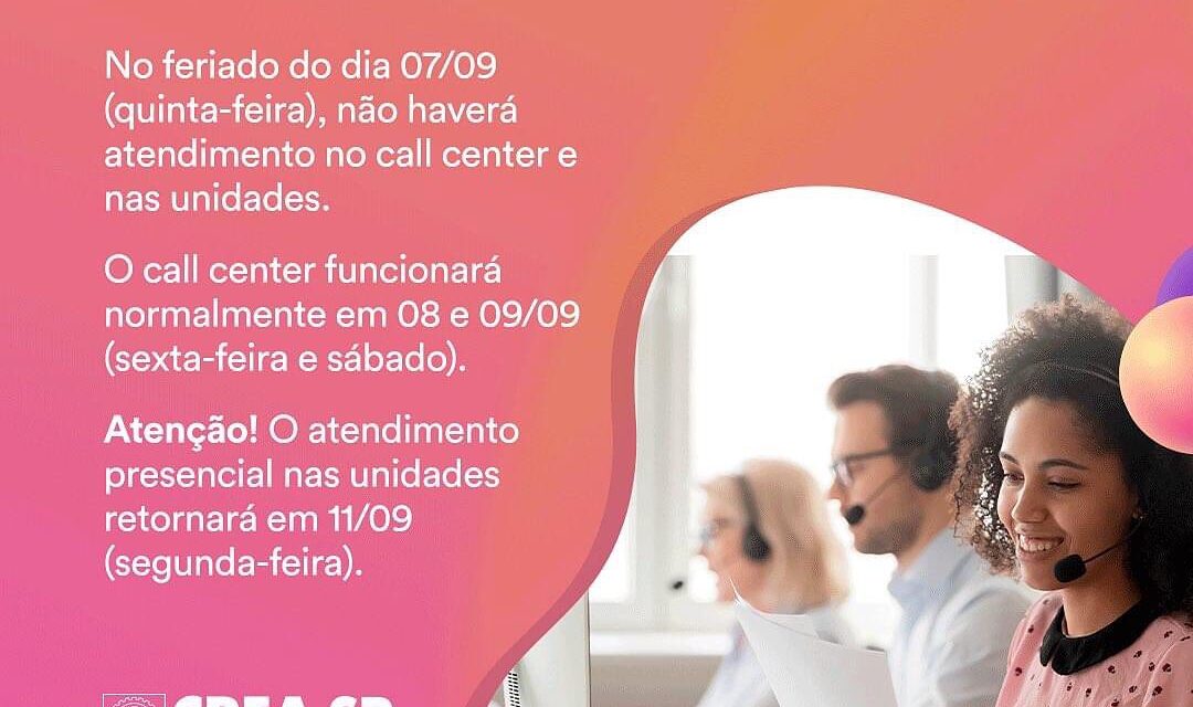 Repost Crea-Sp – Atendimento no feriado 07/09