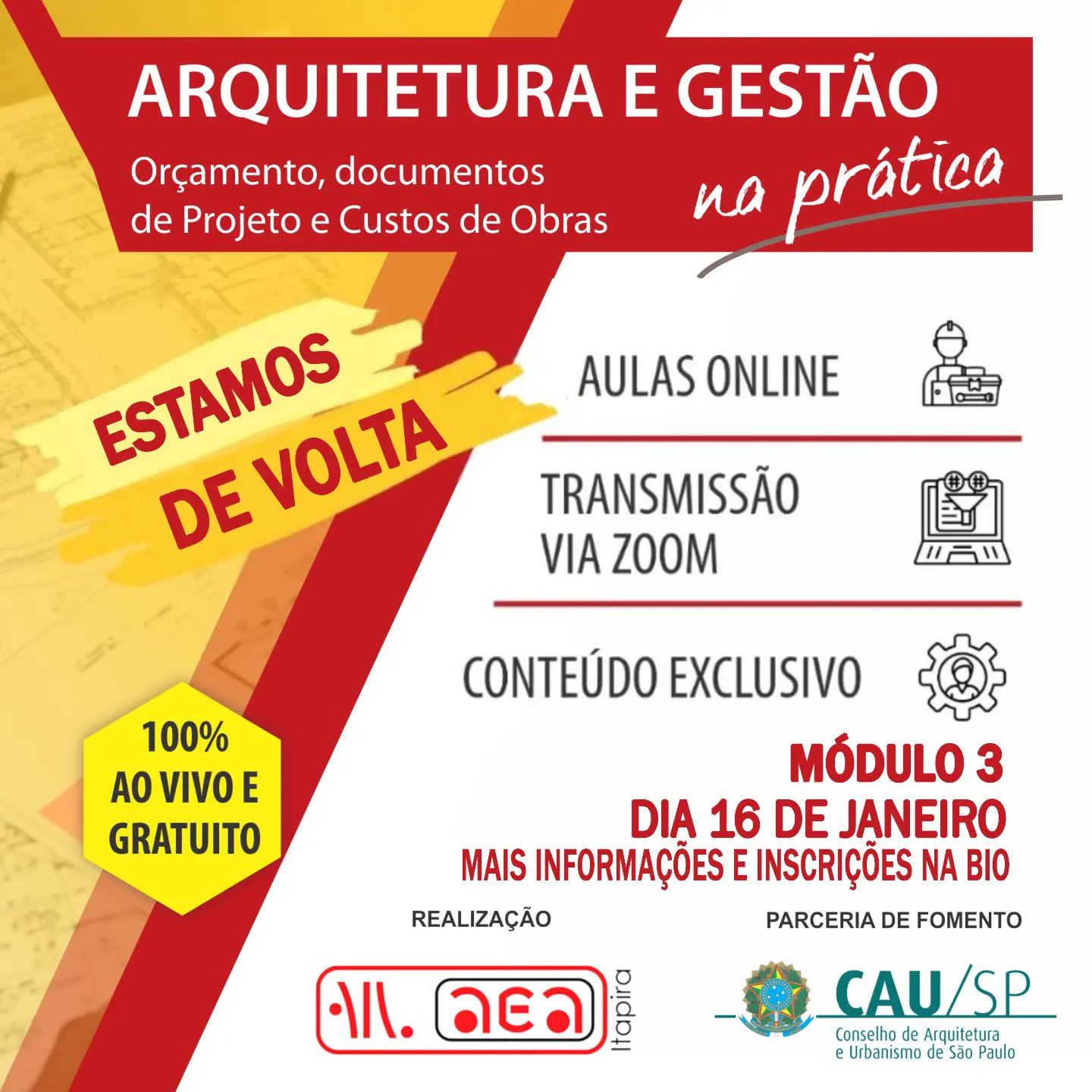 Estamos de volta - curso on line AEA-Itapira